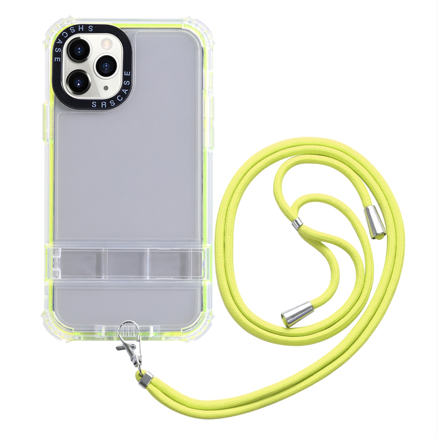 For iPhone 13 Pro 6.1 inch Transparent Phone Case Kickstand TPU + PC Anti-drop Protective Cover with Lanyard - White For iPhone 13 Pro 6.1 inch Transparent Phone Case Kickstand TPU + PC Anti-drop Protective Cover with Lanyard - White